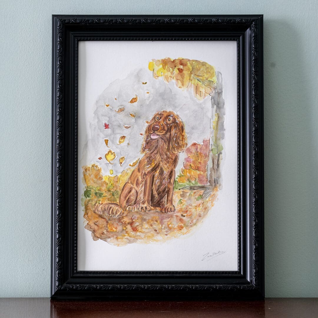 A4 Original Illustration Giclee Print of Irish Setter In Autumn - Image 2