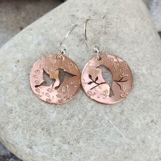 Copper earrings with birds