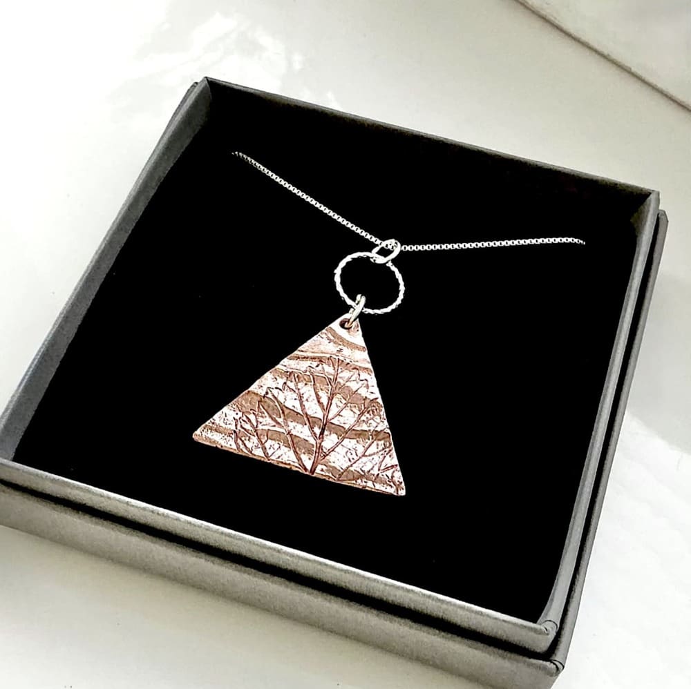 Copper Pressed Leaf Pendant Necklace - Silver Ring - Image 4