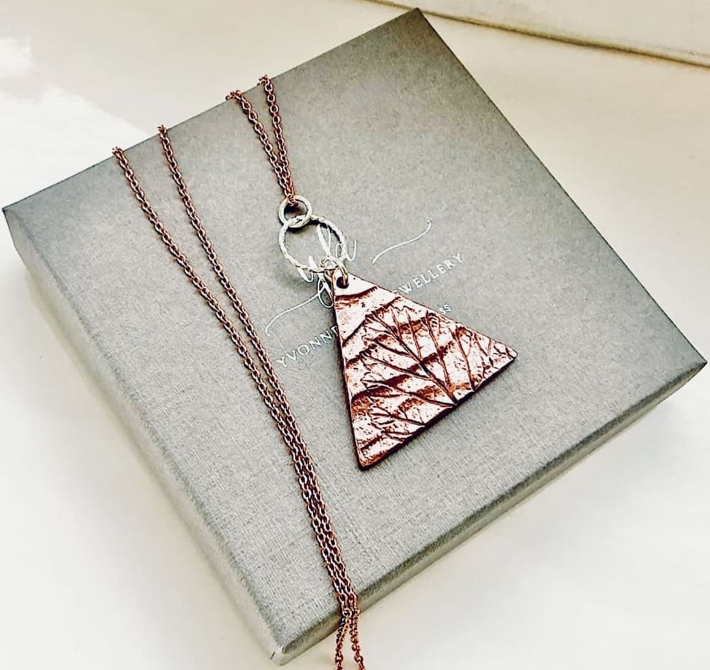 Copper Pressed Leaf Pendant Necklace - Silver Ring - Image 3