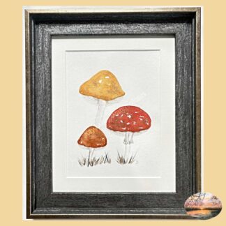 Framed artwork of fantasy fungi in Watercolour