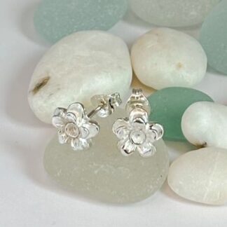 Fine silver wildflower stud earrings