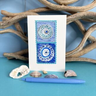 Shades of blues in this hand-Painted Blue Swirls Sea Card