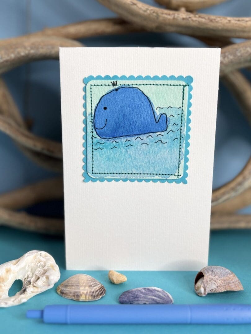 Cute whale handpainted in watercolour A6 card