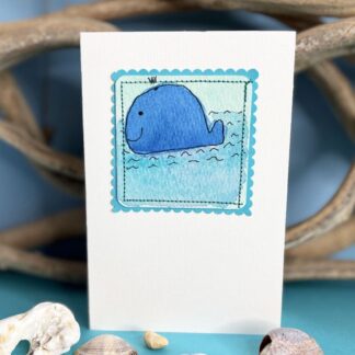 watercolour a6 handpainted cute whale greetings card