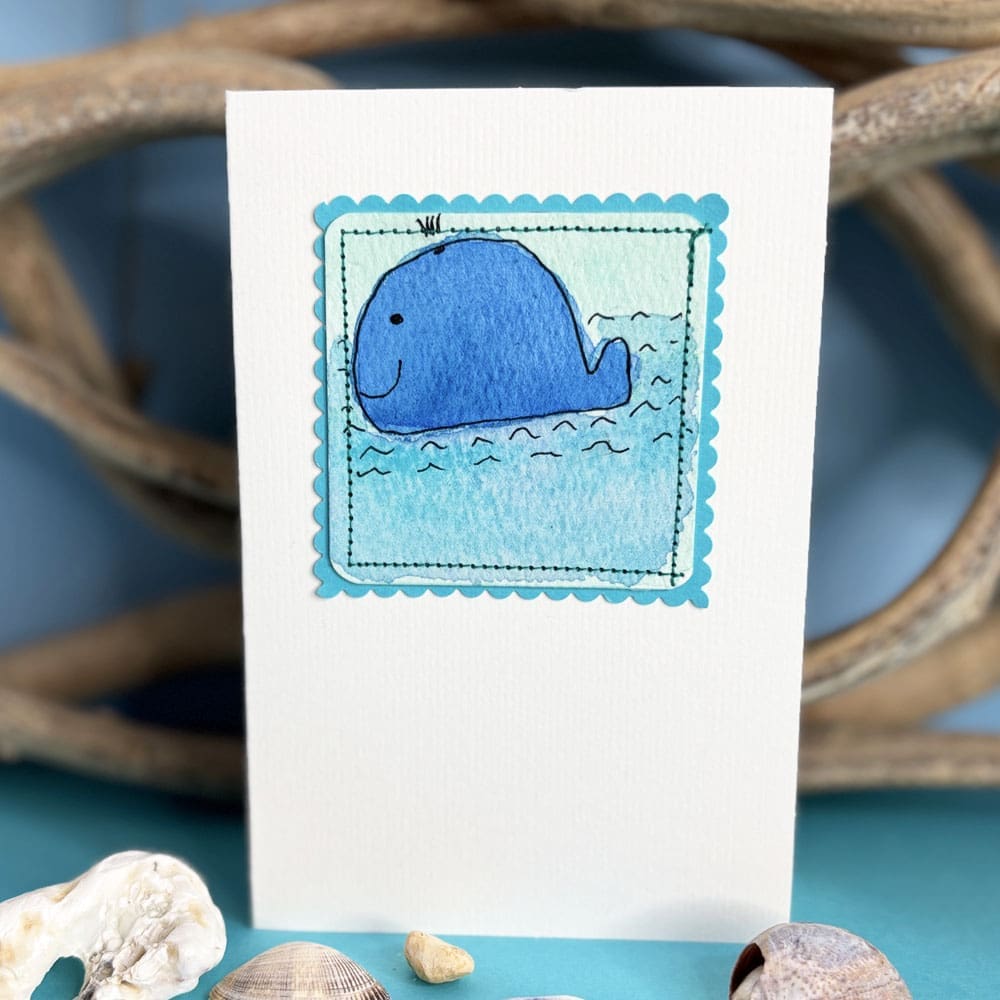watercolour a6 handpainted cute whale greetings card