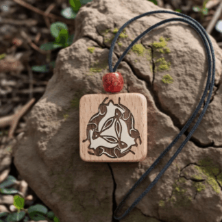 Wooden Triple Hare Pendant Necklace
