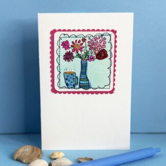 Time for tea -hygge card with flowers and tea lovely for a pick me up