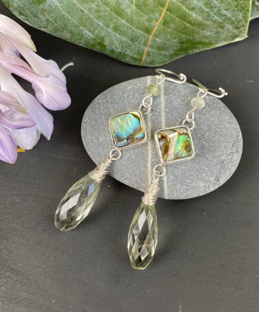 Paua and Green Amethyst Earrings