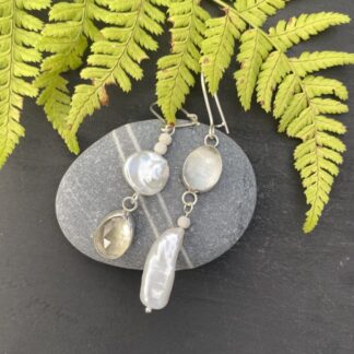 Green Amethyst and Pearl Drop Earrings