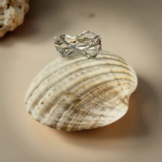 Silver & Gold Wave Ring with Diamonds and Garnets