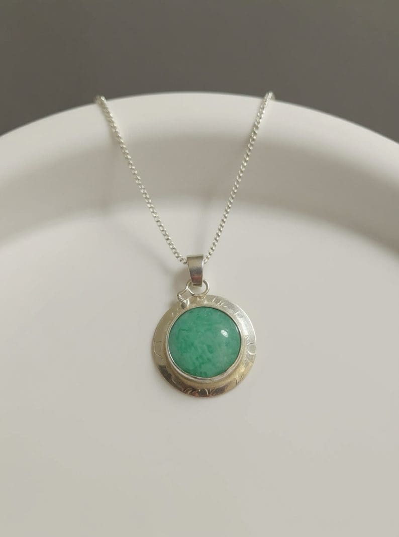 Amazonite Silver Halo Pendant Necklace - Image 4