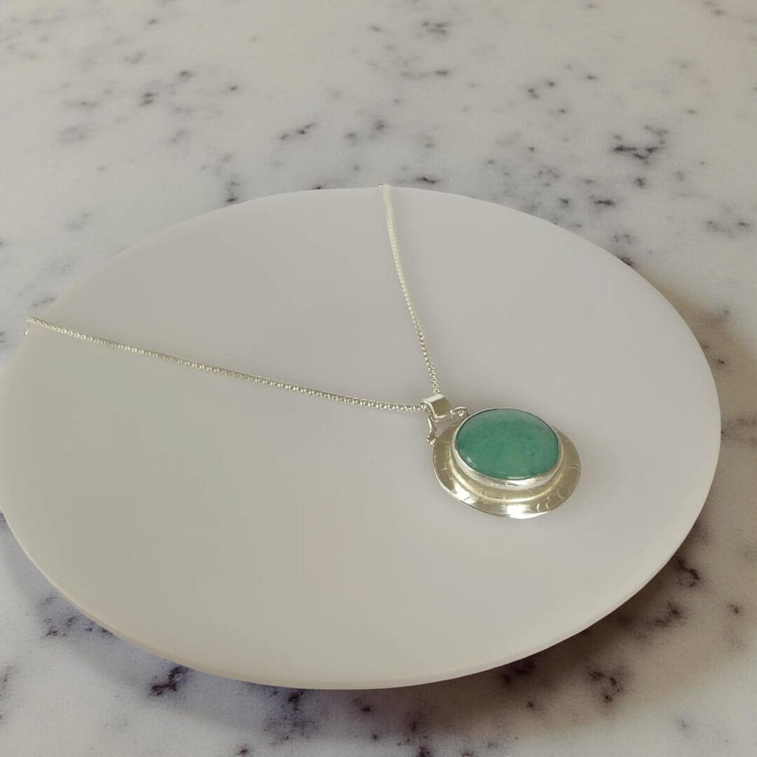 Amazonite Silver Halo Pendant Necklace - Image 2
