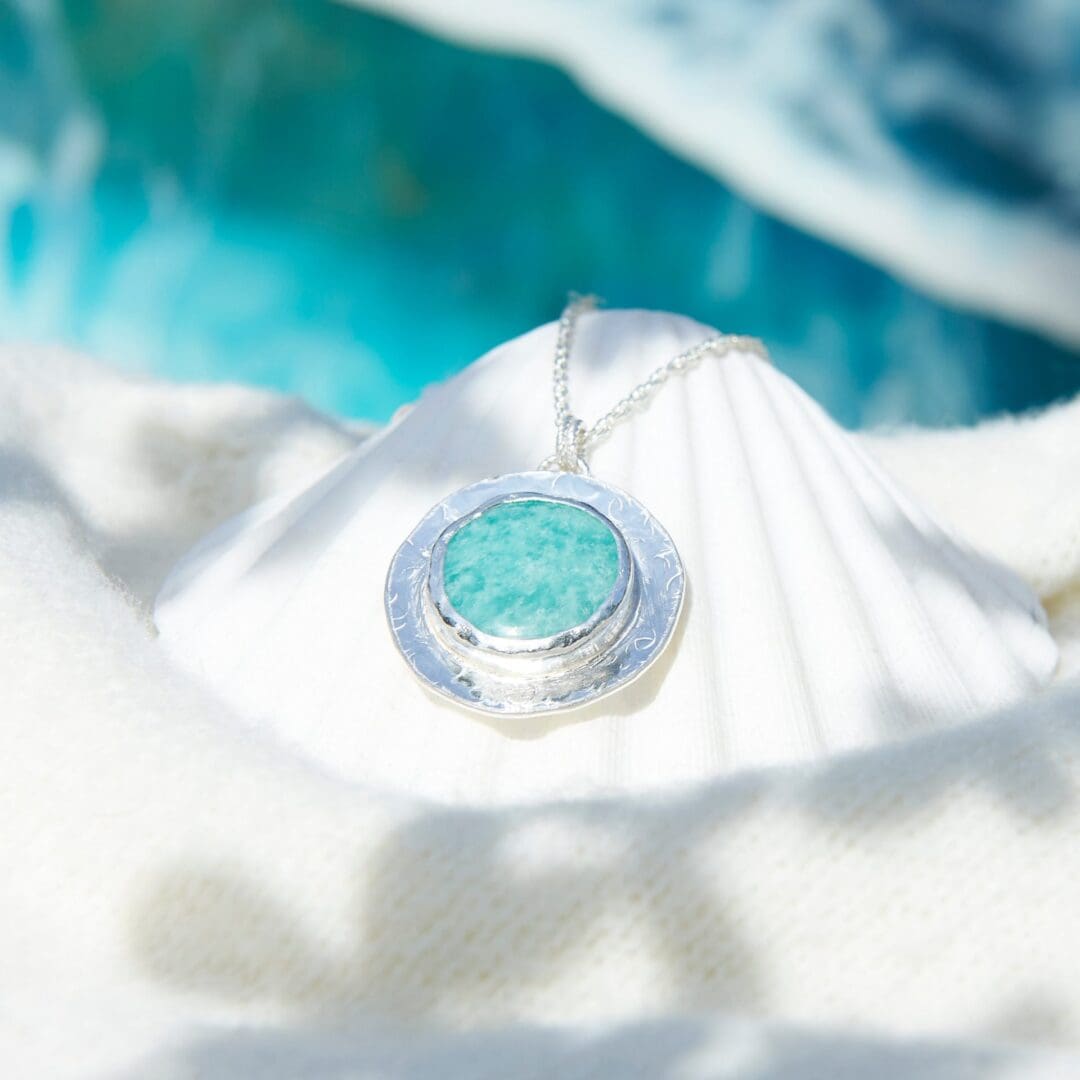 Amazonite Silver Halo Pendant Necklace