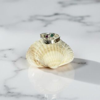 Sterling Silver Wrap Emerald And Ruby Ring