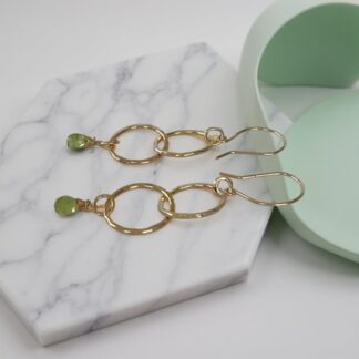 Gold Hoop Earrings With Peridot Gemstones