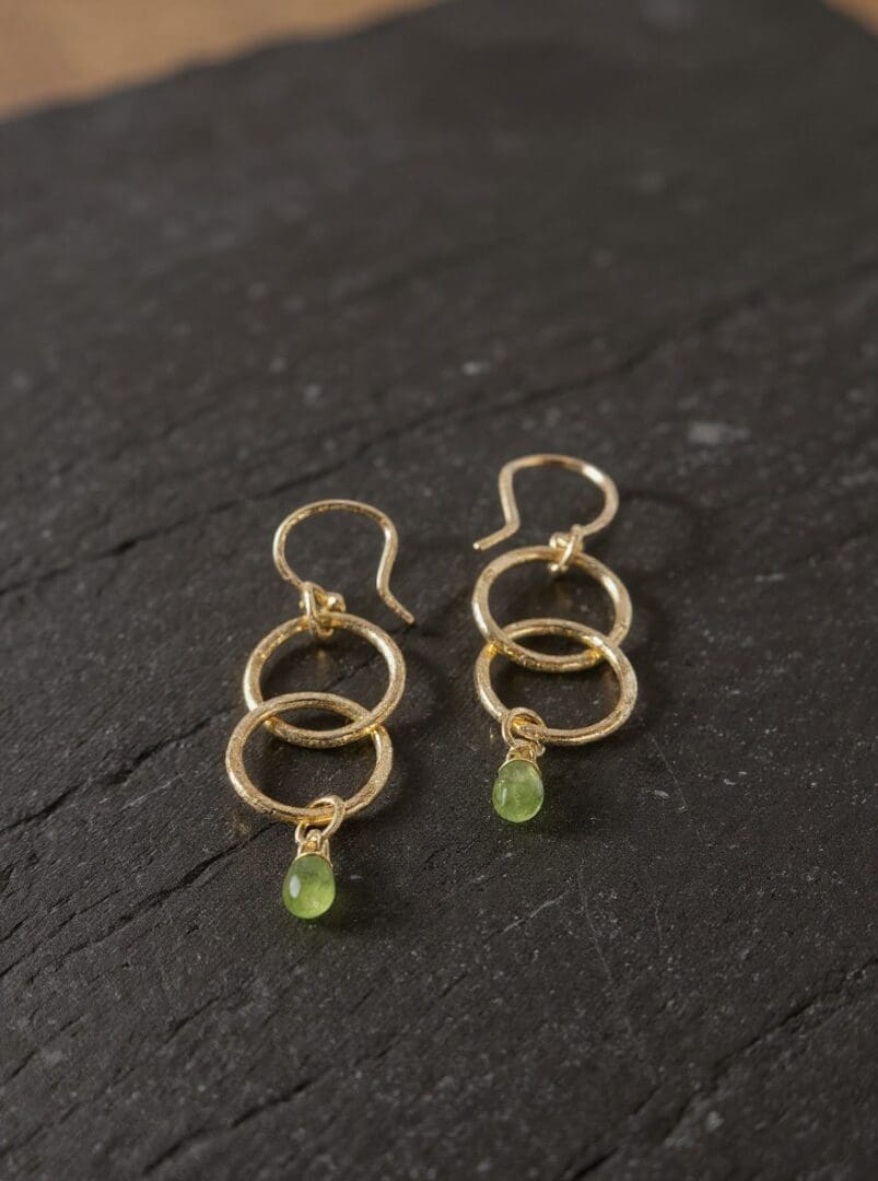 Gold Hoop Earrings With Peridot Gemstones - Image 2