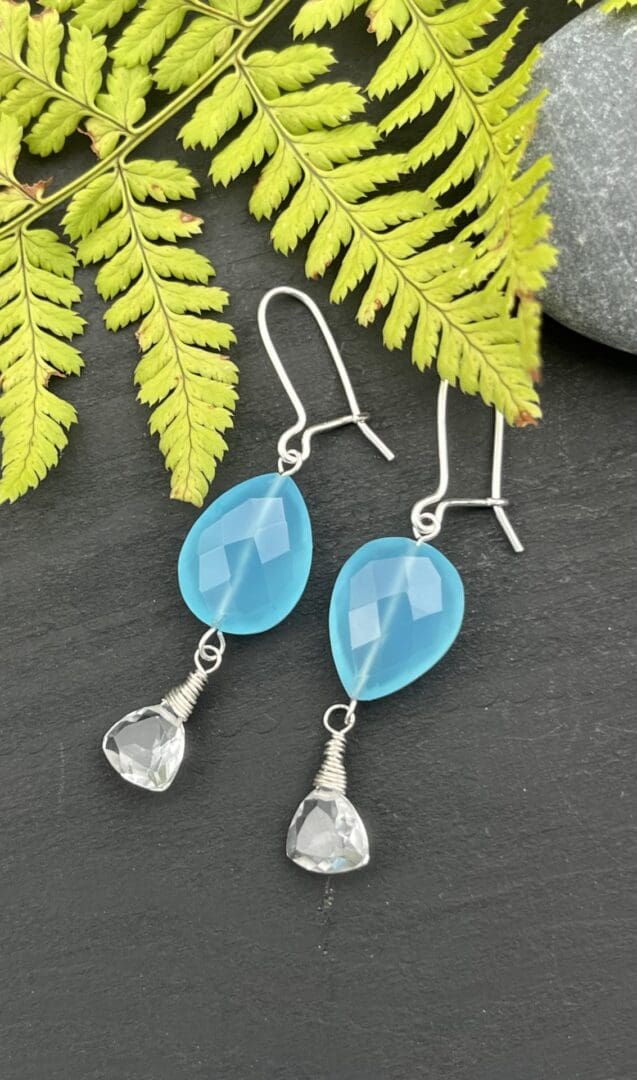 Blue Chalcedony and White Topaz Earrings