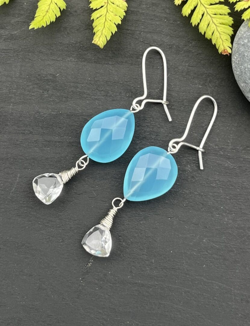 Blue Chalcedony and White Topaz Earrings - Image 4