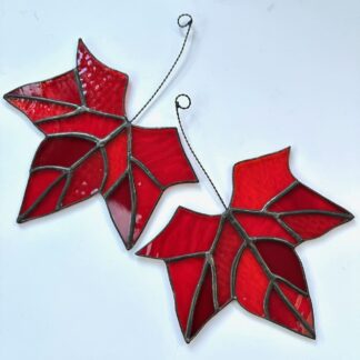 Stained glass red maple leaf suncatcher