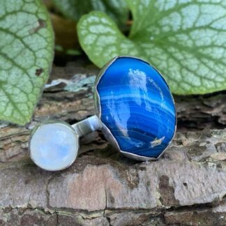 Blue Onyx and Moonstone Split Ring
