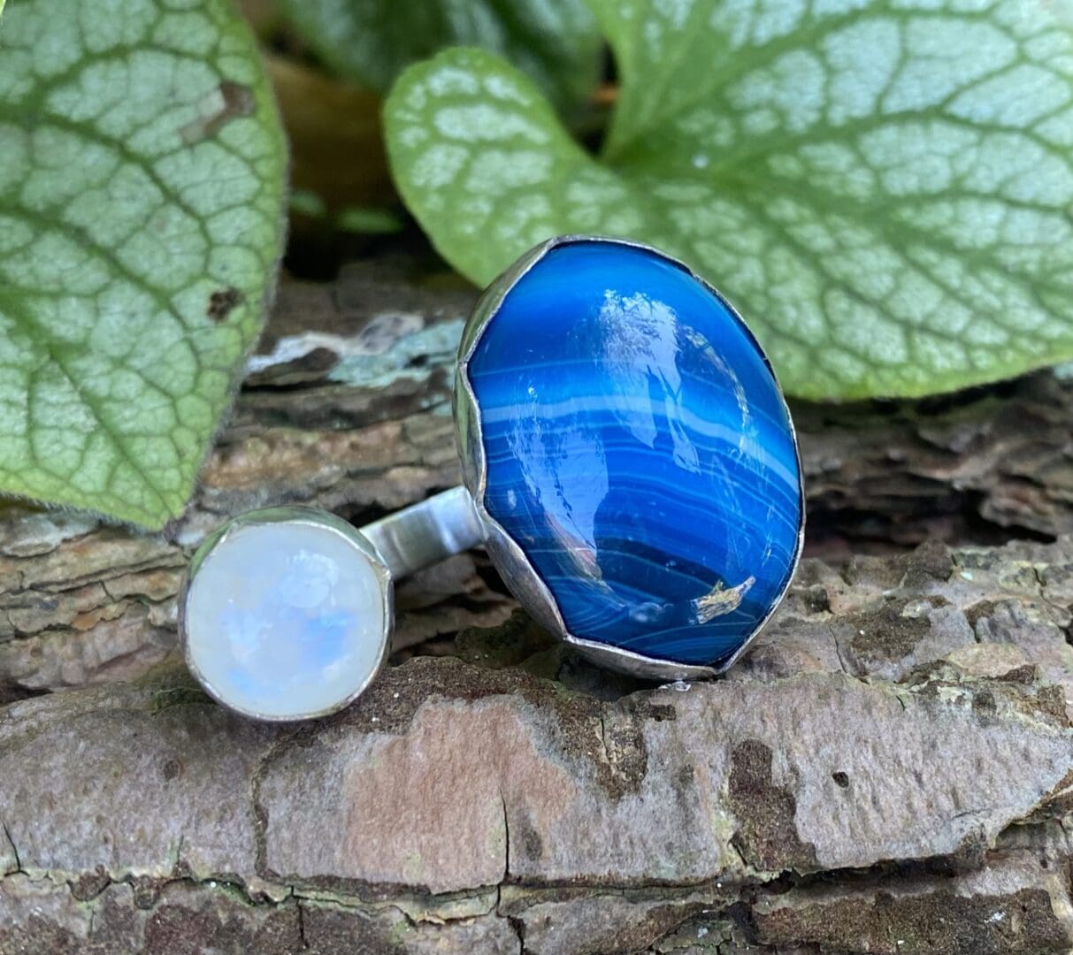 Blue Onyx and Moonstone Split Ring