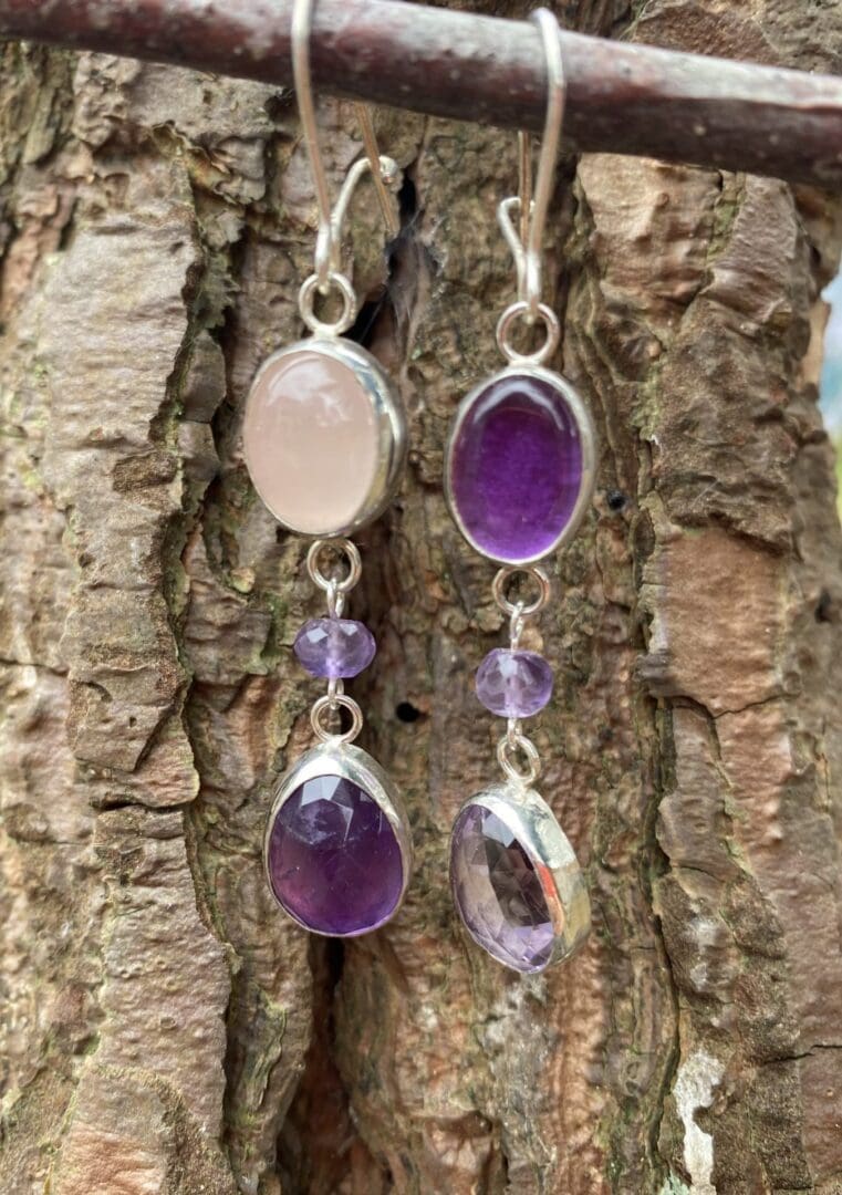 Amethyst and Rose Quarz Drop Earrings - Image 3