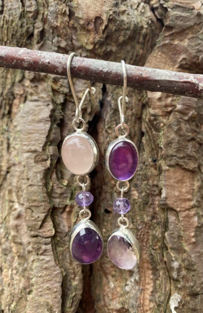 Amethyst and Rose Quarz Drop Earrings