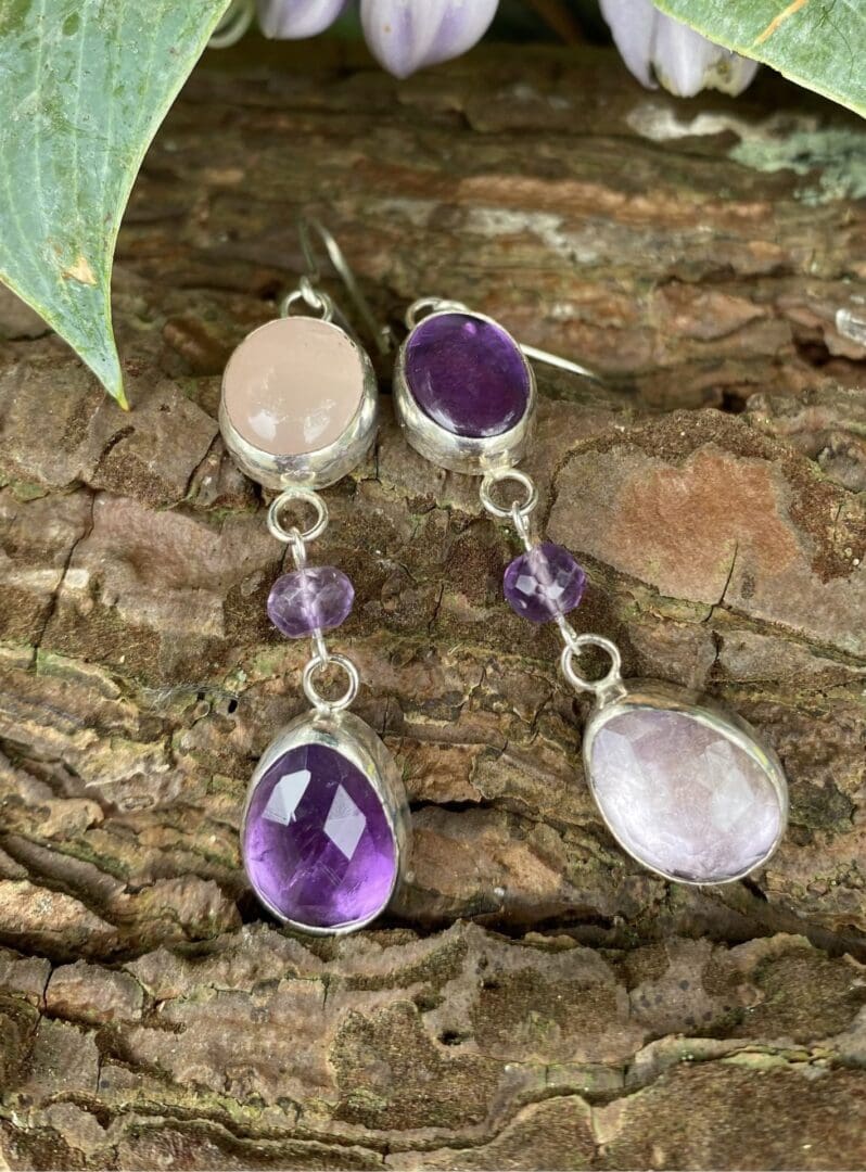 Amethyst and Rose Quarz Drop Earrings - Image 4