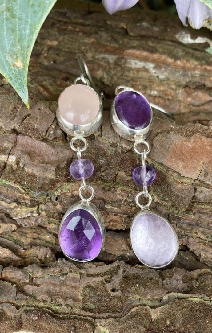 Amethyst and Rose Quarz Drop Earrings - Image 2