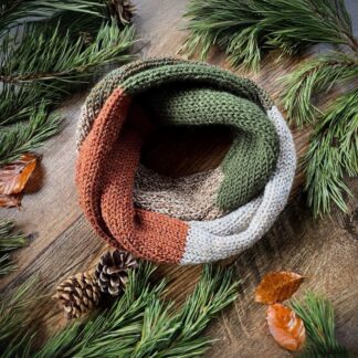 Knitted Infinity Scarf, Olive Green & Browns