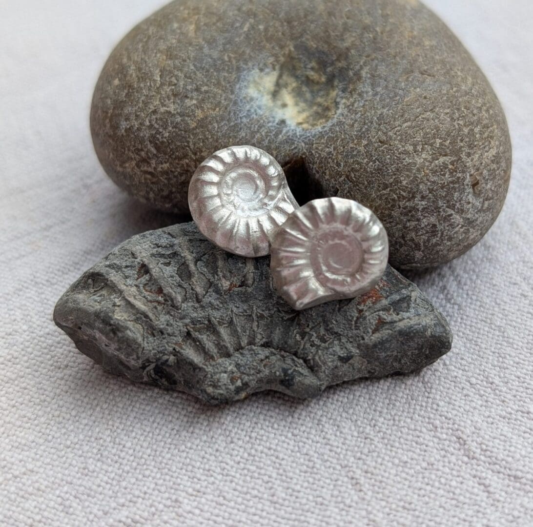 Handmade Recycled Fine Silver Ammonite Stud Earrings - Image 6