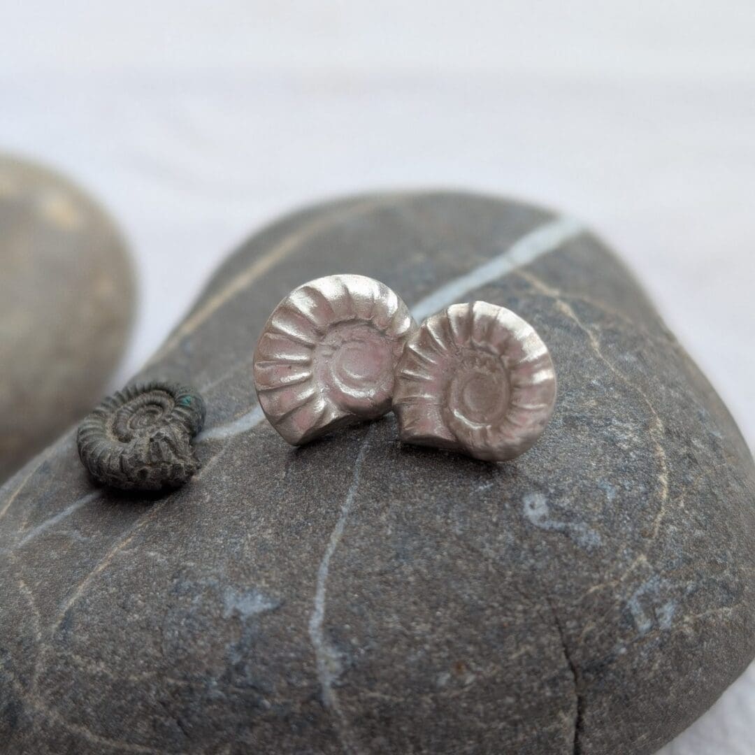 Handmade Recycled Fine Silver Ammonite Stud Earrings - Image 4