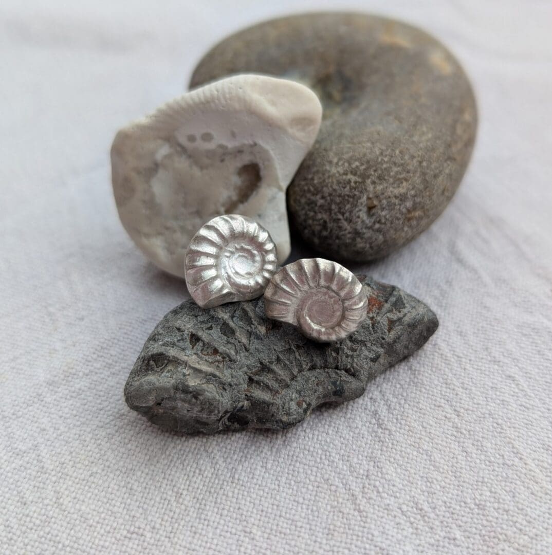 Handmade Recycled Fine Silver Ammonite Stud Earrings - Image 5