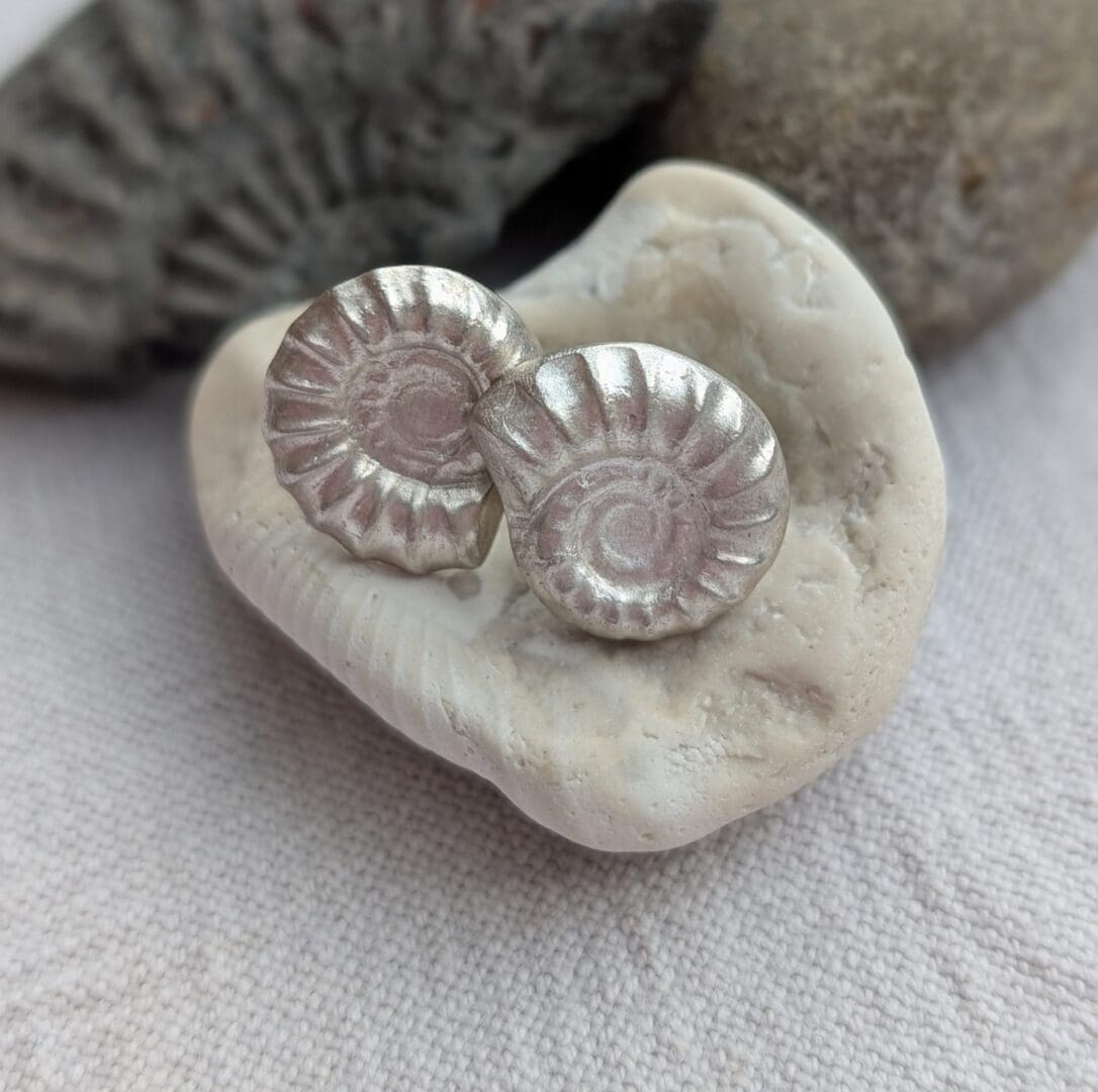 Handmade Recycled Fine Silver Ammonite Stud Earrings - Image 2