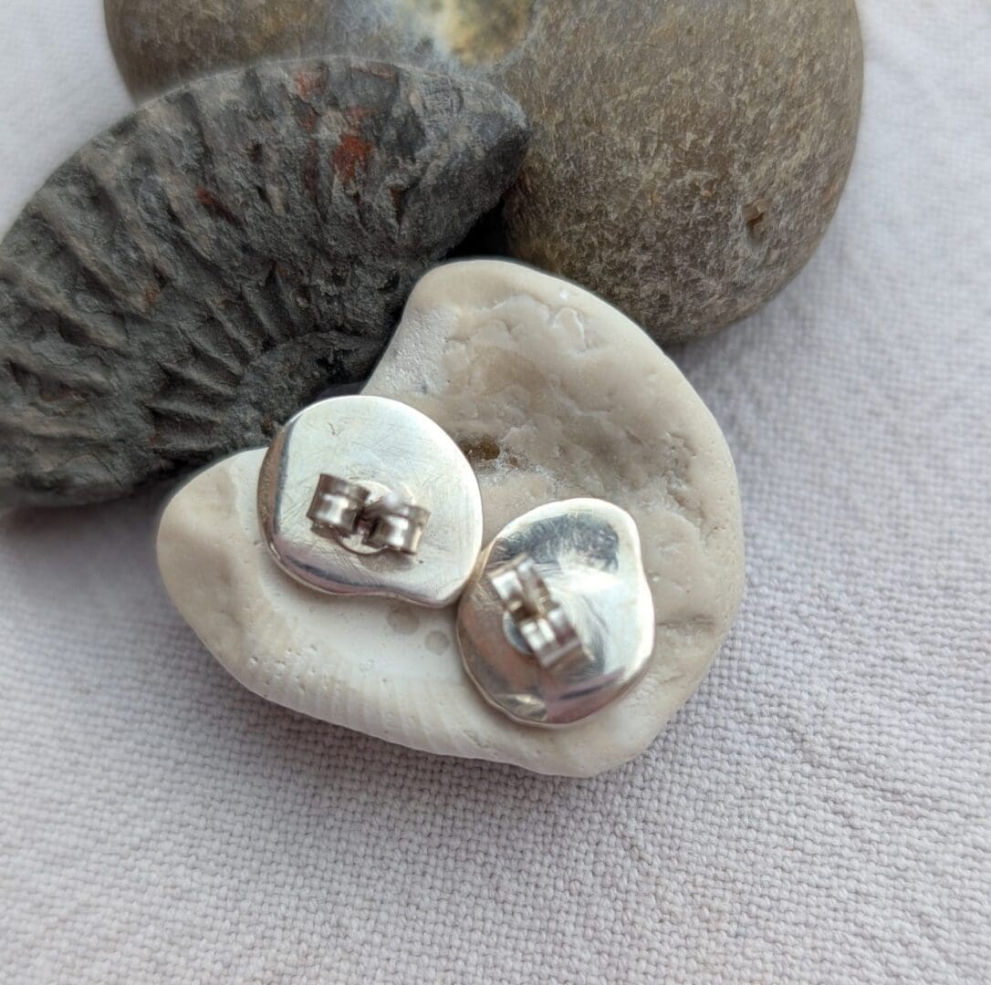 Handmade Recycled Fine Silver Ammonite Stud Earrings - Image 7