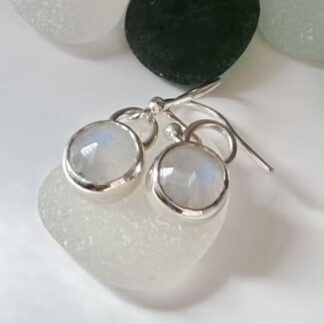 rainbow moonstone and silver drop earrings