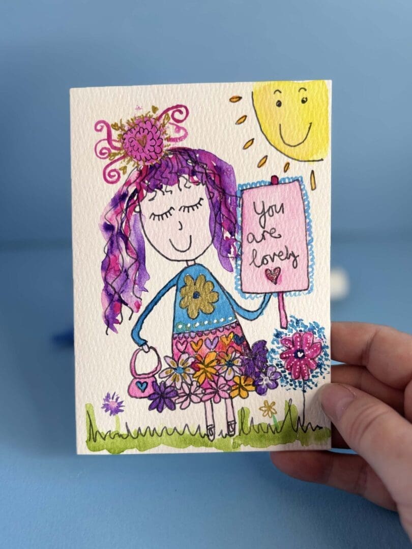 Whimsical greetings card for a positive message you are lovely