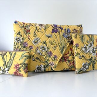 Yellow Floral Quilted Zipper Pouch & Envelope Clutch Set