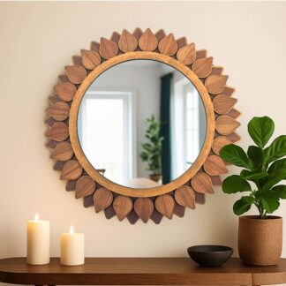 Round mirror, Walnut mirror, living room mirror