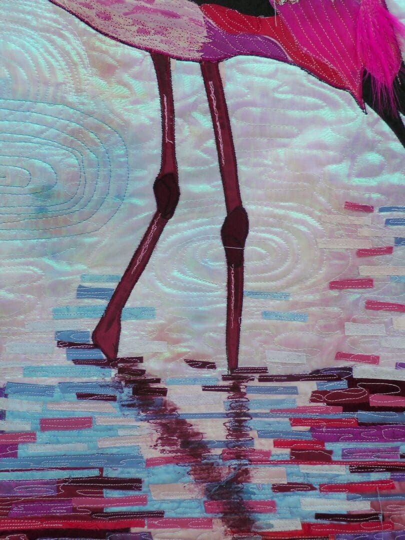 Original Art Pink Flamingos. Pretty Flamingo textile art - Image 3