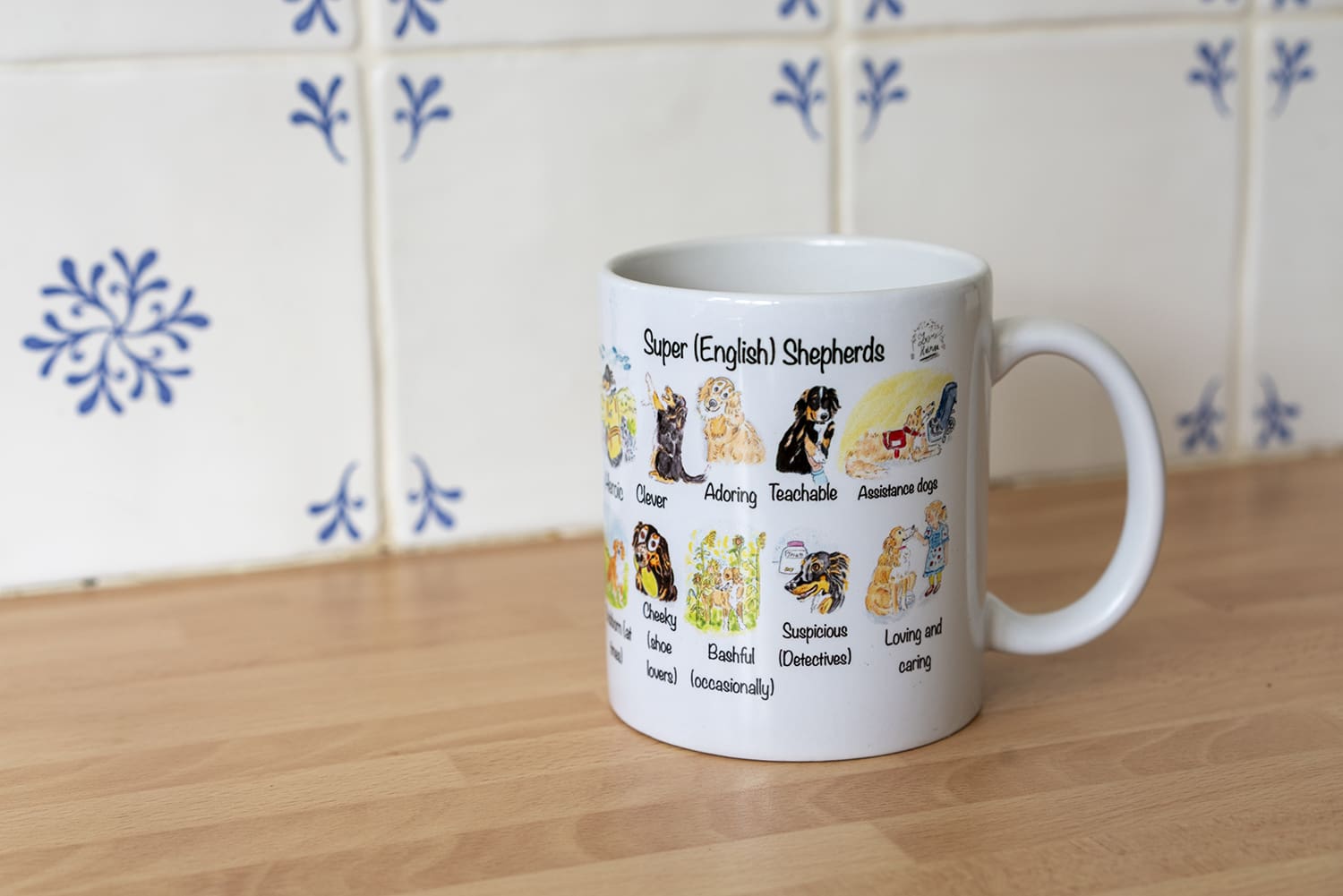 #dog mug #tea mug #coffee mug #dog mug #dog illustrated mug #dog illustration #dog characteristics #english shepherd #english shepherd illustration