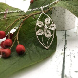 Sterling silver handmade filigree dainty flower pendant