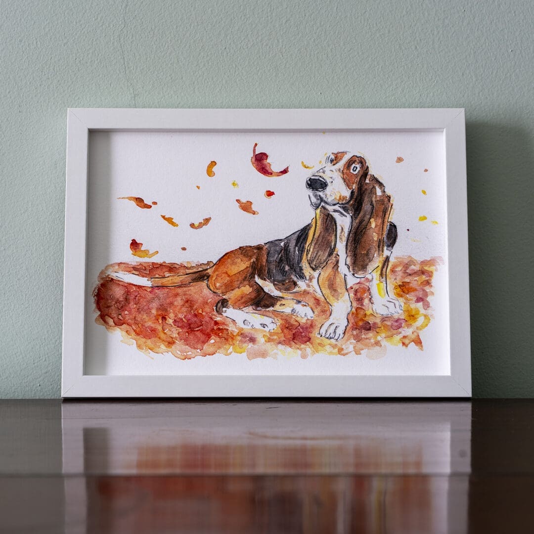 Autumn Illustrated Bassett Hound A5 Print - Image 2