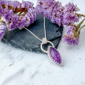Amethyst gemstone necklace handmade in sterling silver