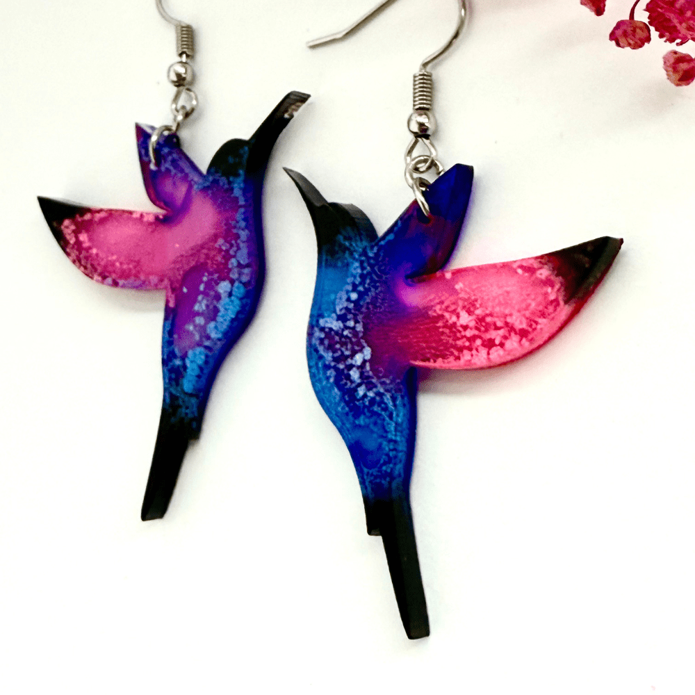 Lightweight epoxy resin bird earrings ideal for festival, boho and everyday looks
