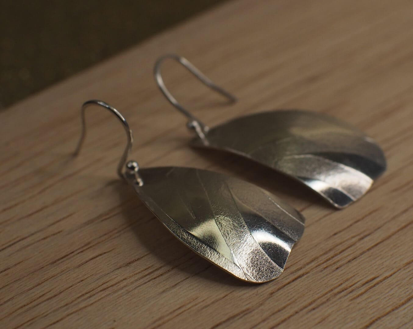 Sterling silver handmade butterfly drop earrings detail