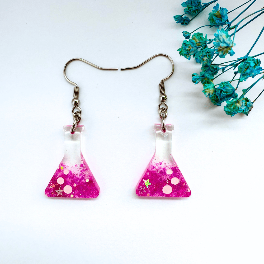 Candy Catalyst Pink Conical Flask Earrings – Hypoallergenic Science Jewellery - Image 5