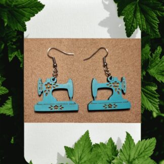 Wooden Vintage Sewing Machine Hypoallergenic Drop Earrings