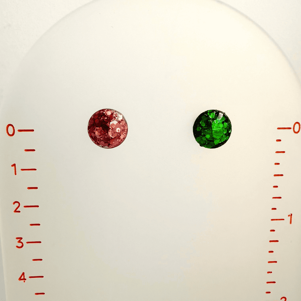Emerald & Candy Pink Glitter Stud Earrings - Enchanted Sparkle Jewellery - Image 5